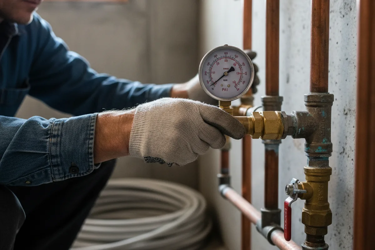 Pressure testing a repaired line during Water Line Repair in North Stonington